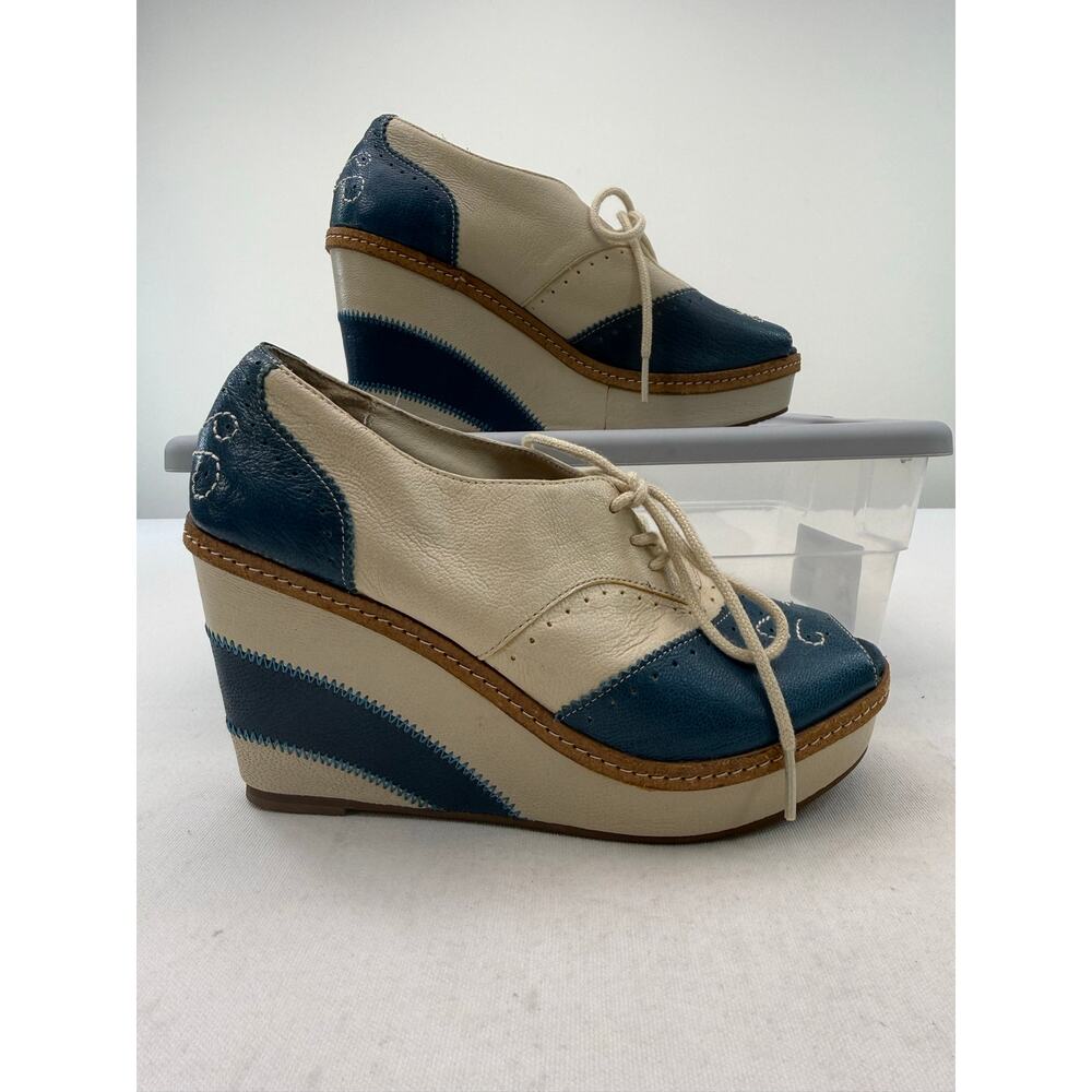 Pilcro and the Letterpress Leather Wedge Oxfords Sz 7 Peep Toe Colorblock Artsy